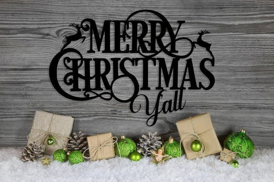 Merry Christmas Y'all Ornament - 8 inches - metal sign