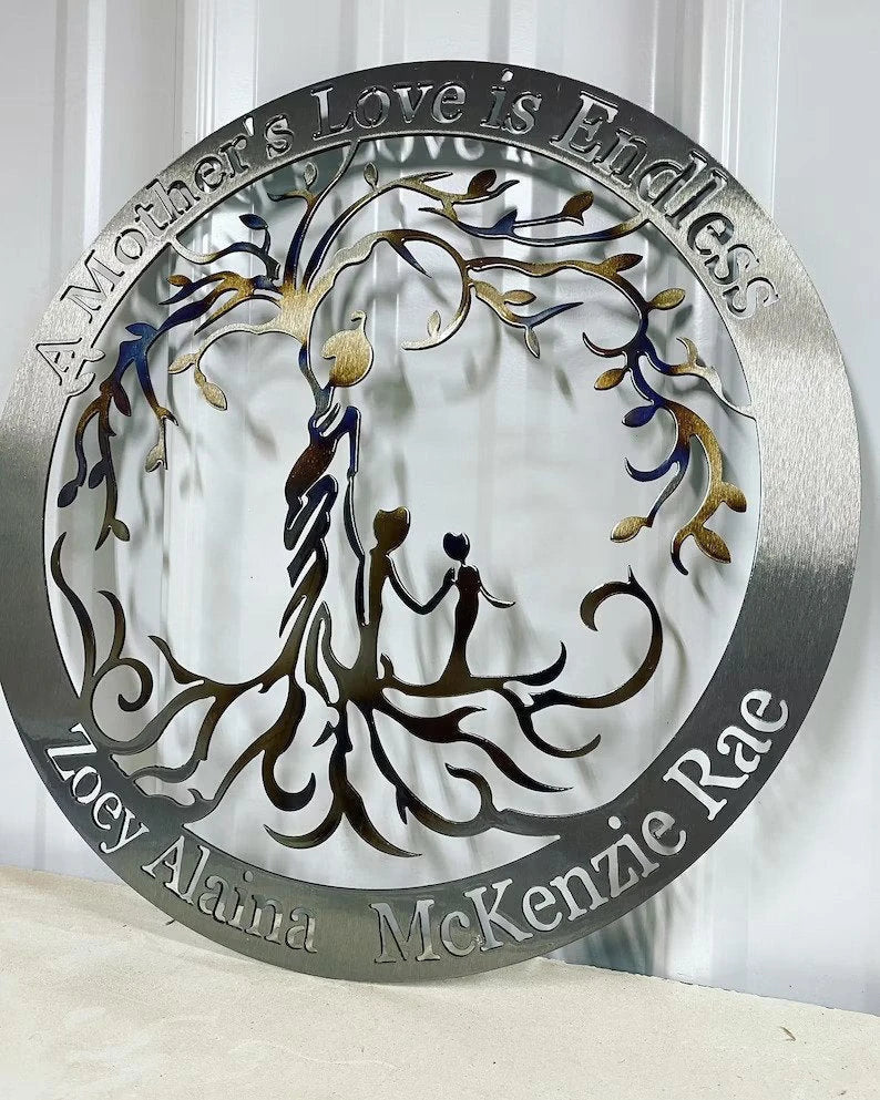 Mother's love is endless Personalized Cut Metal Sign Laser Cut Metal Signs Custom Gift Ideas