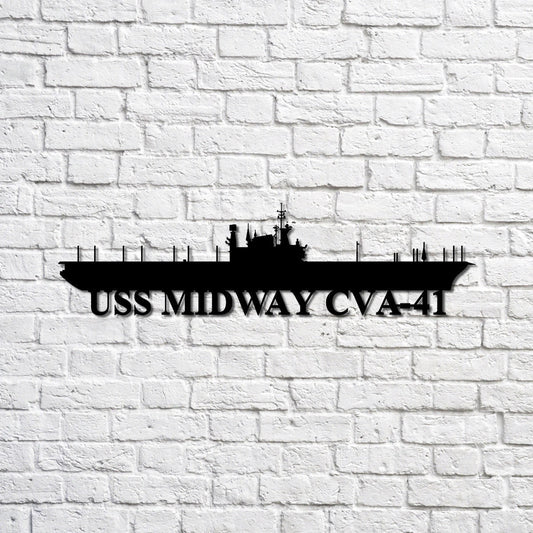 Uss Midway Cva41 Navy Ship Metal Sign, Memory Wall Metal Sign Gift For Navy Veteran, Navy Ships Silhouette Metal Sign Laser Cut Metal Signs Custom Gift Ideas