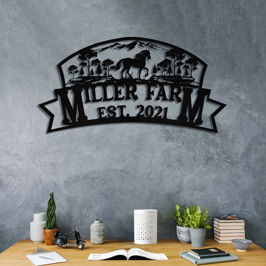 Personalized Metal Horse Sign Monogram, Custom Outdoor Farm, Farmhouse, Metal Laser Cut Metal Signs Custom Gift Ideas - 8 inches - metal sign