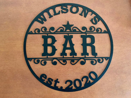 Metal Bar Sign Personalized Laser Cut Name Sign Custom Bar Sign Metal Wall Art Est Sign Door Hanger - metal sign