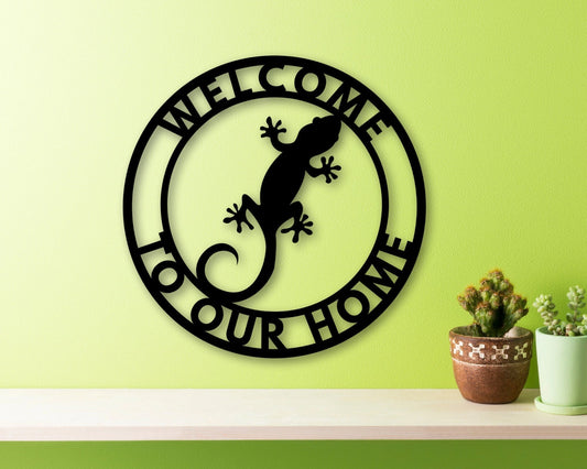 Personalized Gecko Sign Grandma Gift Last Name Sign Name Plaque House Numbers Dad Gift Welcome Sign Family Name Custom Family Gift - 8 inches - metal sign
