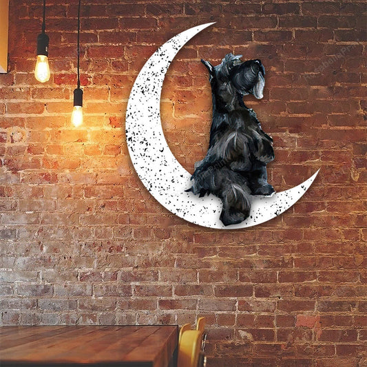 Dog Metal Sign Black Scottish Terrier Sit On The Moon Gift for Dog Lover - 8 inches - metal sign