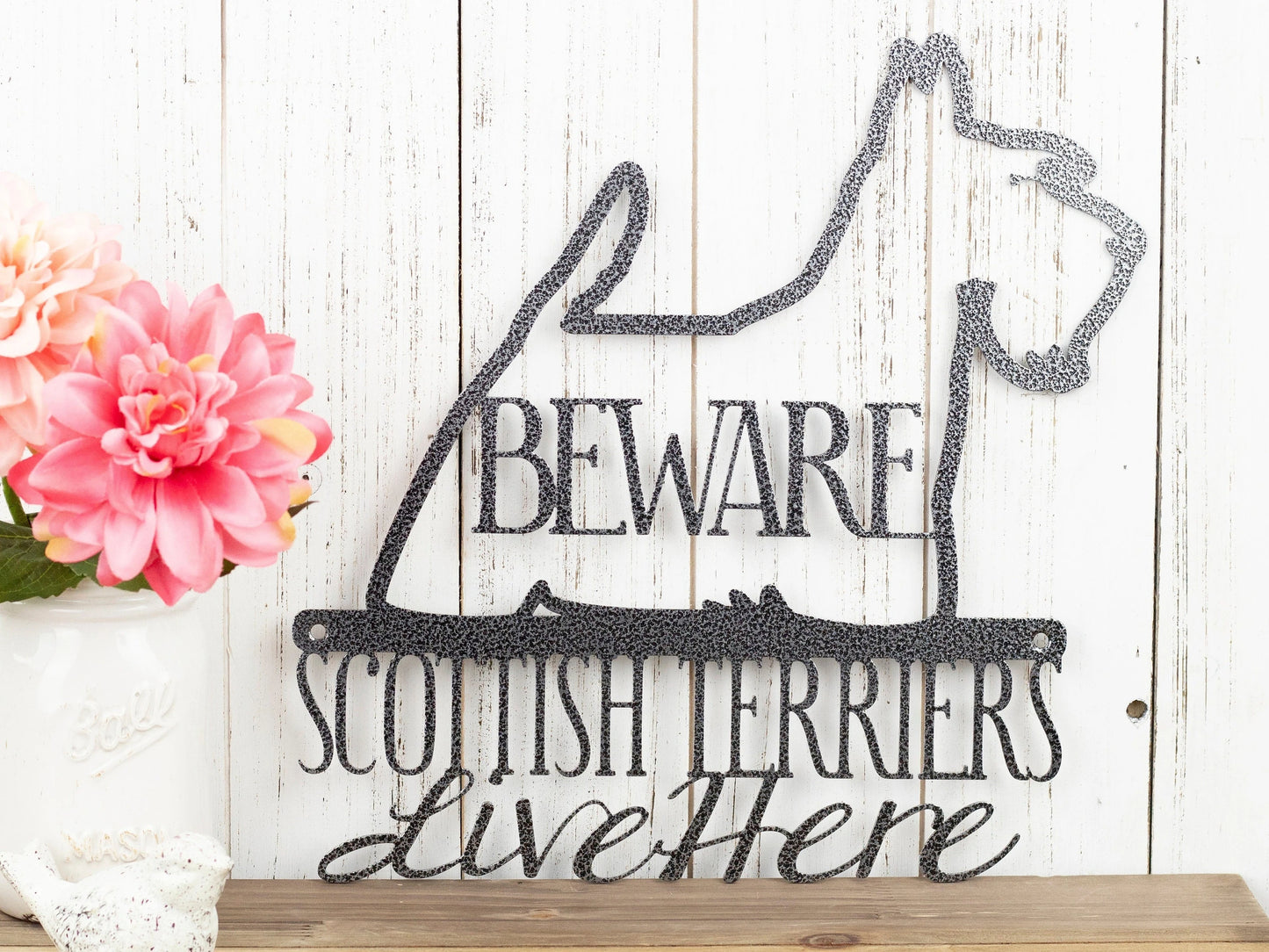 Scottish Terrier Sign Scottie Dog Sign Scottish Terrier Gift Wall Decor Laser Cut Metal Silver Vein Shown