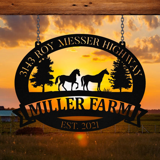 Metal Horse Sign Monogram, Custom Ranch, Stable, Acres, Wall Decor Art Gift, Metal Laser Cut Metal Signs Custom Gift Ideas - 8 inches - metal sign