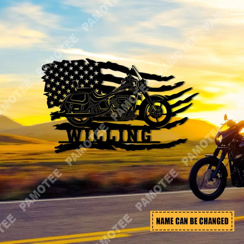Custom Motorcycle With American Flag Cool Metal Art, Patriot Gift, Metal Laser Cut Metal Signs Custom Gift Ideas