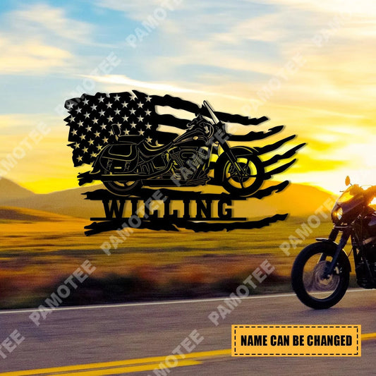 Custom Motorcycle With American Flag Cool Metal Art, Patriot Gift, Metal Laser Cut Metal Signs Custom Gift Ideas - 8 inches - metal sign