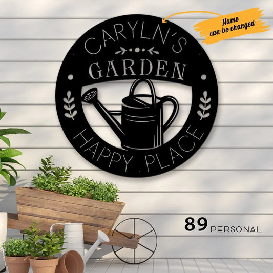 Garden Happy Place Personalized Name Cut Metal Sign - 8 inches - metal sign