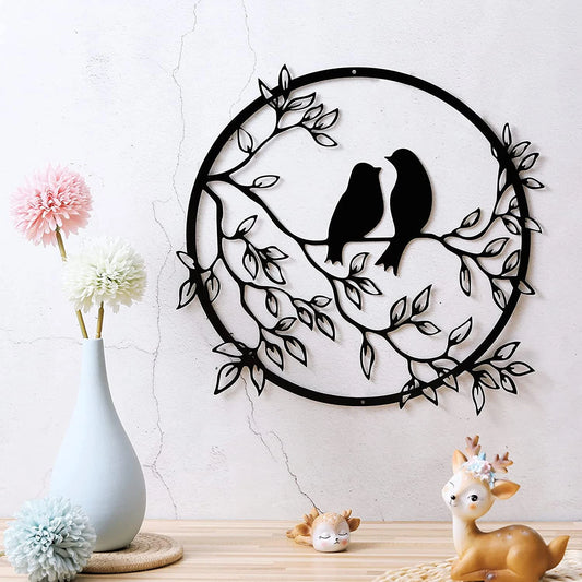 Bird on Tree Branch Metal Bird Wall Silhouette Bird Decor for Living Room Garden Bedroom Office Home Wall