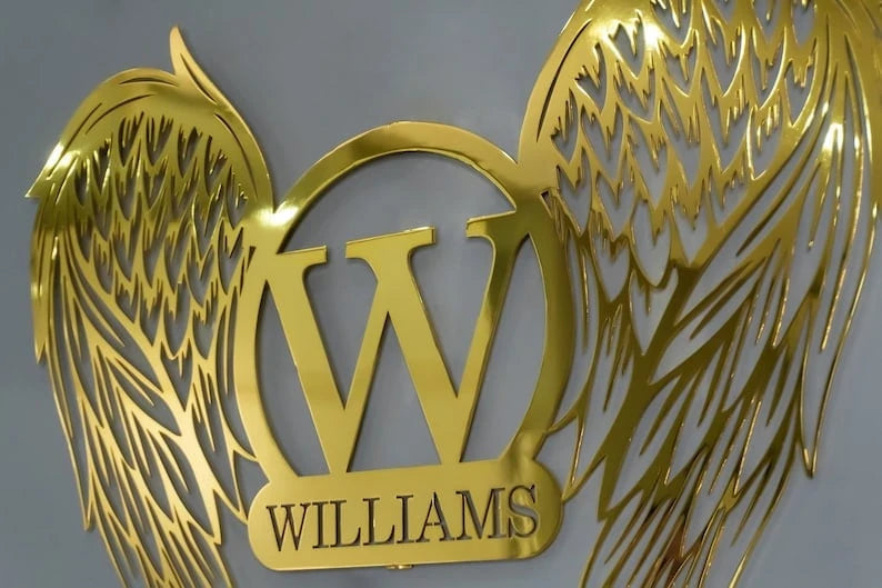 Personalized Metal Angel Wings Name Sign Memorial
