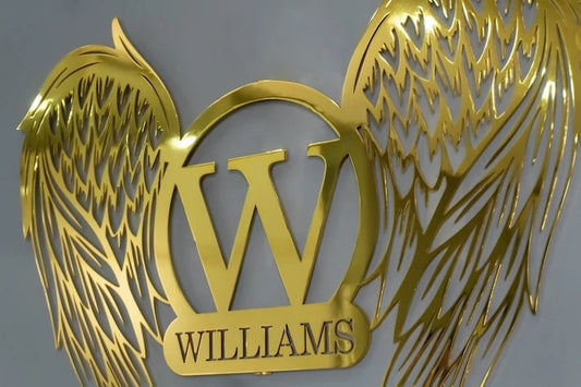 Personalized Metal Angel Wings Name Sign Memorial - 8 inches - metal sign