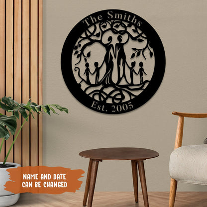 Personalized Husband, Wife And Kids Tree Of Life Metal Sign Laser Cut Metal Signs Custom Gift Ideas