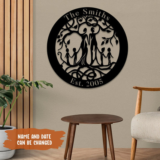 Personalized Husband, Wife And Kids Tree Of Life Metal Sign Laser Cut Metal Signs Custom Gift Ideas - 8 inches - metal sign
