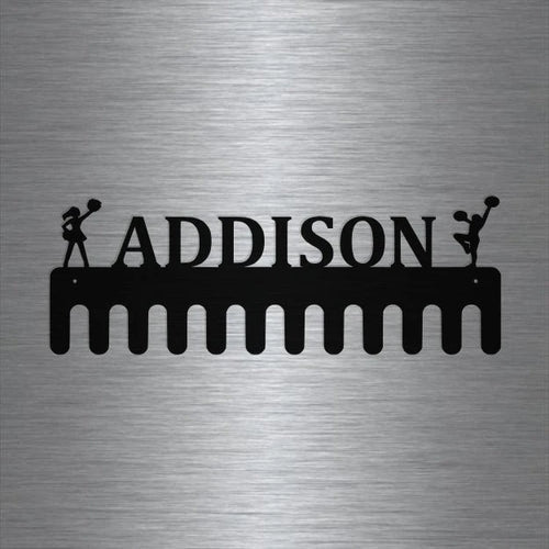 Cheerleader Custom Name Medal Hanger Holder Display Rack 12 Hooks, Cut Metal Sign, Metal Wall Art, Laser Cut Metal Signs Custom Gift Ideas