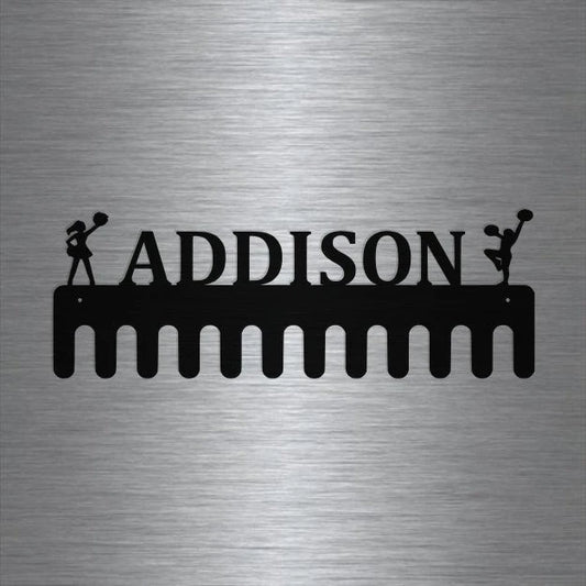 Cheerleader Custom Name Medal Hanger Holder Display Rack 12 Hooks, Cut Metal Sign, Metal Wall Art, Laser Cut Metal Signs Custom Gift Ideas