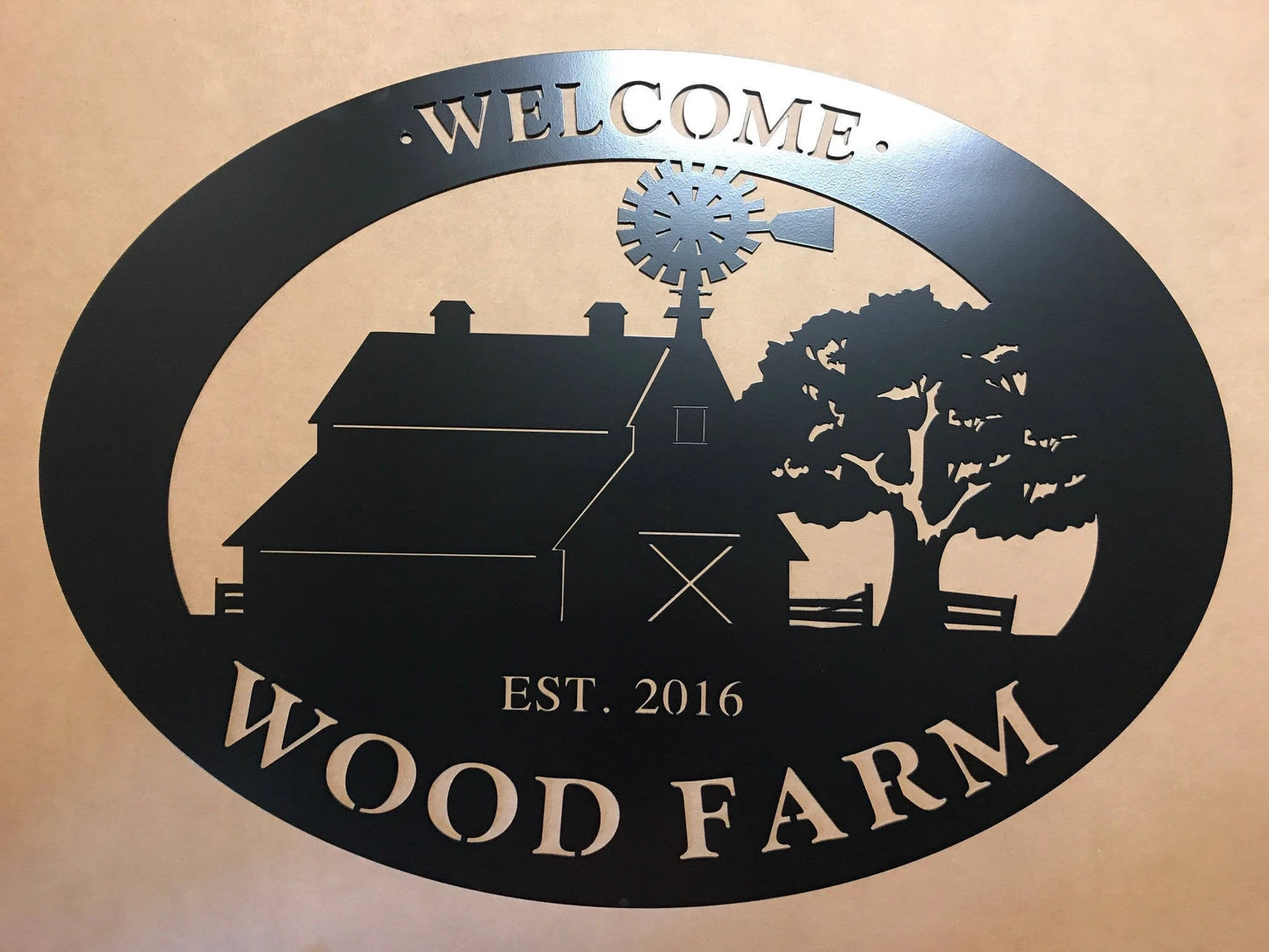 Metal Barn Sign With Barn Windmill Silhouette In Oval Metal House Sign