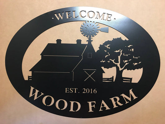 Metal Barn Sign With Barn Windmill Silhouette In Oval Metal House Sign - 8 inches - metal sign