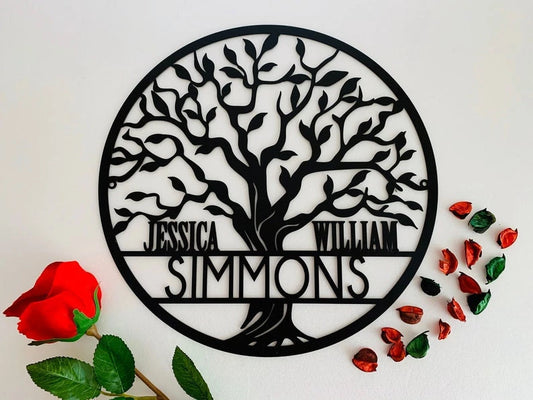 Tree of Life Custom Family Name Personalized Metal House Sign - 8 inches - metal sign