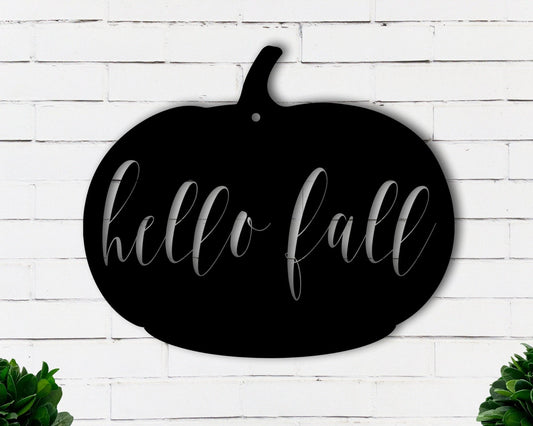 Hello Fall Pumpkin Sign Metal Pumpkin Sign Happy Fall Sign Fall Weather - 8 inches - metal sign
