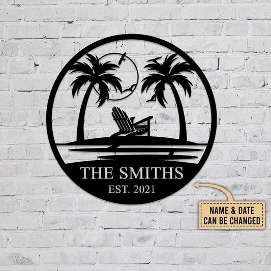 Family Name Beach Metal Sign, Metal Beach House Sign, Beach House Decor, Outdoor Family Sign, Palm Tree - metal sign
