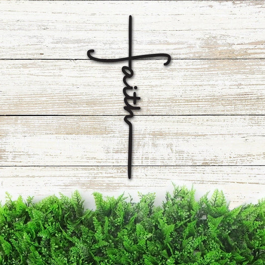 Faith Cross Metal Sign Christian Cross Wall Decor Religious Gift For Christians Baptism Gift Faith Word In Cross - 8 inches - metal sign