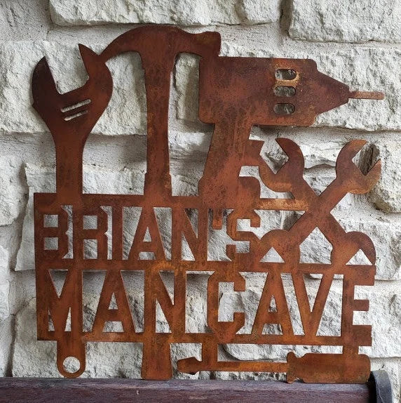 Personalized Mancave Sign, Metal Sign, Garage Sign, Rustic Sign, Shop Sign, My Tools , Metal Art, Wall Decor, Mechanical Sign, Workshop Sign Laser Cut Metal Signs Custom Gift Ideas