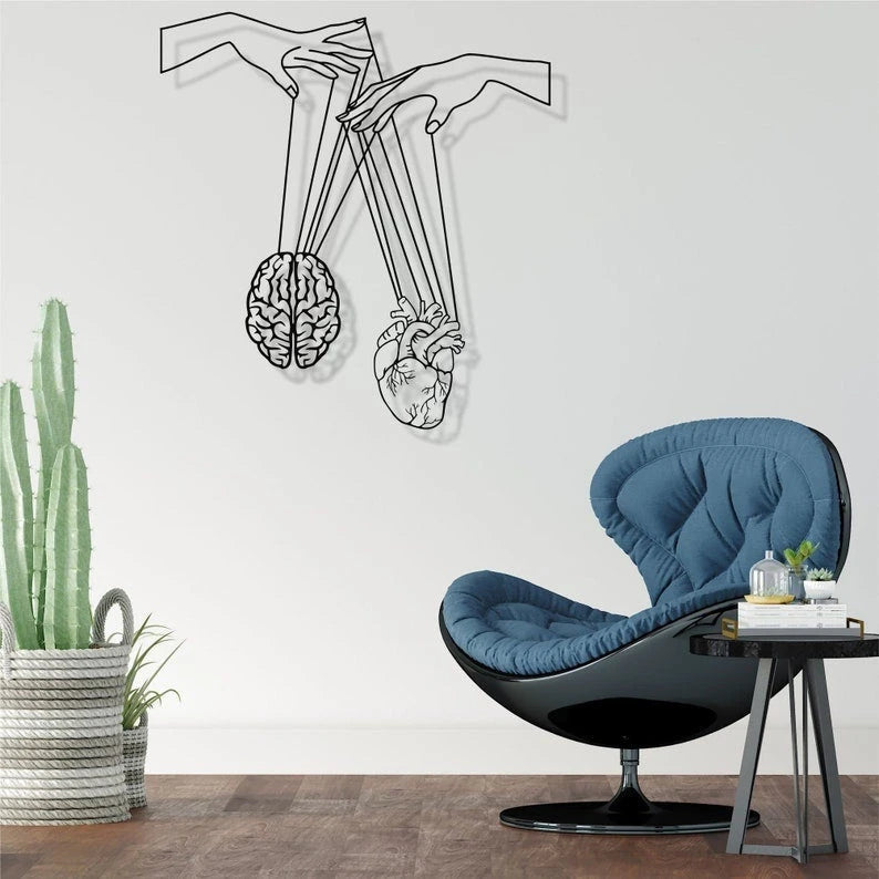 Line Harmony Of Heart And Brain Metal Wall Decor Geometric Metal Wall Decor Interior Decoration Wall Hangings