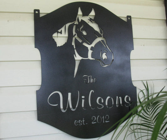 Personalized Name Metal Horse Sign With Quarter Horse Head Metal House Sign - 8 inches - metal sign