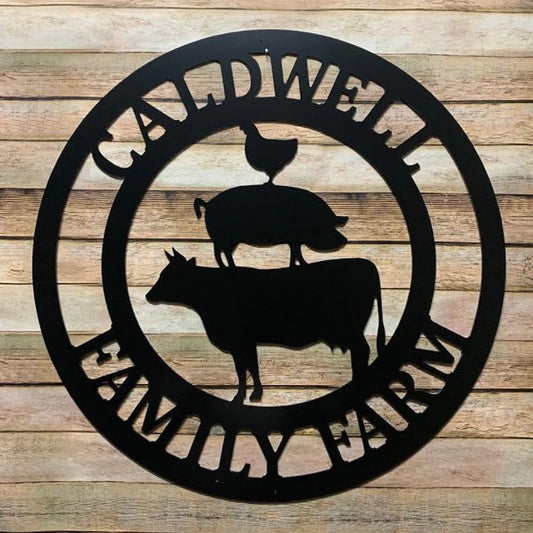 Farmhouse Wall Decor Farm Signs Personalized Custom Family Country Signs For Home Last Name Cow Pig - metal sign