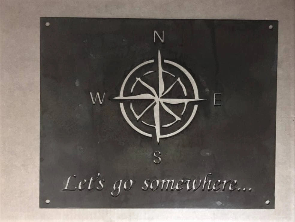 Metal Compass Sign Lets Go Somewhere Metal House Sign