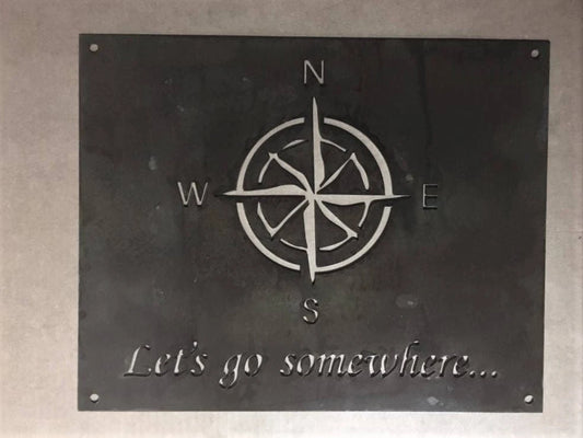 Metal Compass Sign Lets Go Somewhere Metal House Sign - 8 inches - metal sign