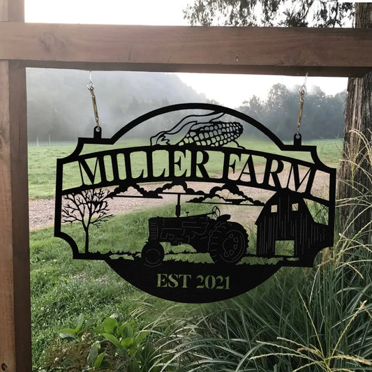 Metal Farm Sign Barn Corn Tractor Monogram, Custom Farmhouse, Wall Decor Art Gift, Metal Laser Cut Metal Signs Custom Gift Ideas - 8 inches - metal sign