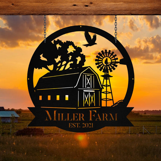 Personalized Metal Farm Sign Barn Windmill Monogram, Metal Laser Cut Metal Signs Custom Gift Ideas - 8 inches - metal sign