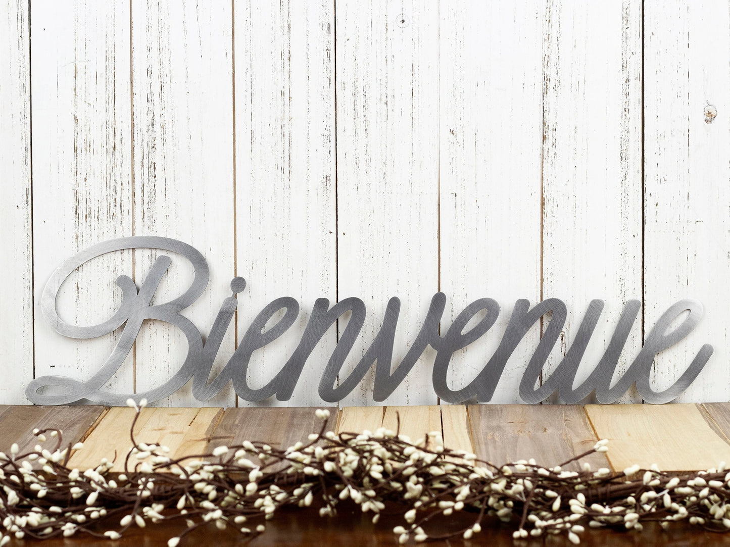 Bienvenue Sign Welcome Sign Metal Word Art Outdoor Metal Signs French Welcome Laser Cut Sign Raw Steel Shown