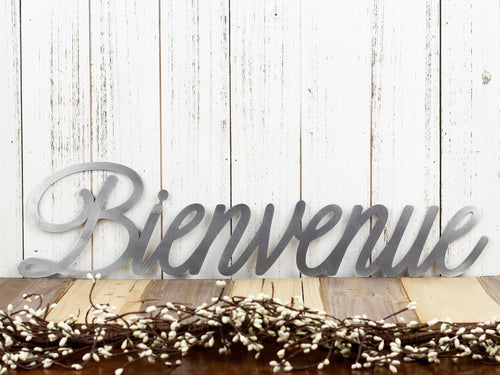 Bienvenue Sign Welcome Sign Metal Word Art Outdoor Metal Signs French Welcome Laser Cut Sign Raw Steel Shown