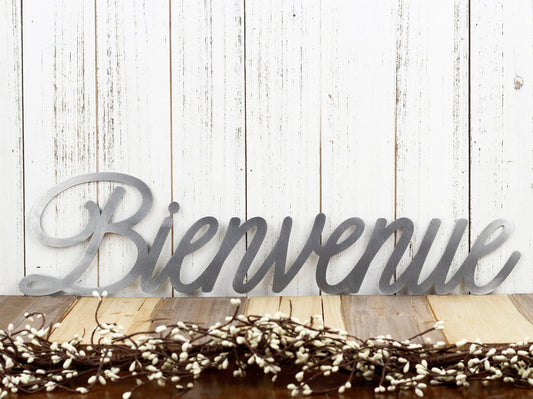 Bienvenue Sign Welcome Sign Metal Word Art Outdoor Metal Signs French Welcome Laser Cut Sign Raw Steel Shown