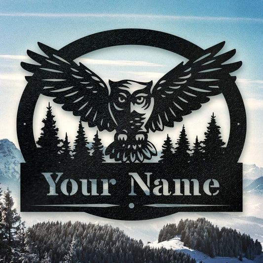 Owl In Flight Monogram u2013 Metal Owl Sign Laser Cut Metal Signs Custom Gift Ideas - 8 inches - metal sign