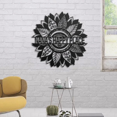 Sunflower Nana's Happy Place Personalized Metal Wall Art Cut Metal Sign Laser Cut Metal Signs Custom Gift Ideas