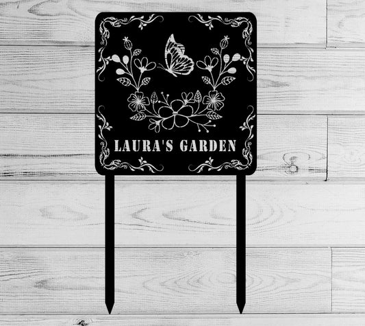 Personalized Garden Metal Stake, Butterfly Flower Garden Metal Sign, Custom Metal Garden Stake, Gardener - metal sign