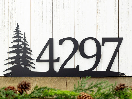 Rustic Metal House Number Metal Sign Custom Sign Pine Tree House Numbers Outdoor Sign Address 4 Digit Only - 8 inches - metal sign