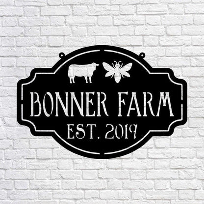 Metal Farm Sign , Bee And Cow Personalized Family Name Metal Sign Housewarming Gift Wedding Gift Personalized Gift, Laser Cut Metal Signs Custom Gift Ideas