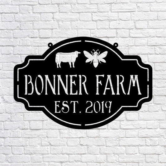 Metal Farm Sign , Bee And Cow Personalized Family Name Metal Sign Housewarming Gift Wedding Gift - wedding detail