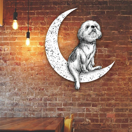 Dog Metal Sign Grey Shih Tzu Sit On The Moon Gift for Dog Lover - 8 inches - metal sign