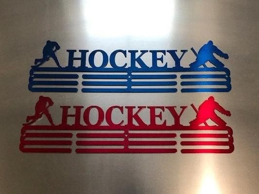 Hockey Medal Hanger Holder Display Rack 3 Rung Cut Metal Sign - 8 inches - metal sign