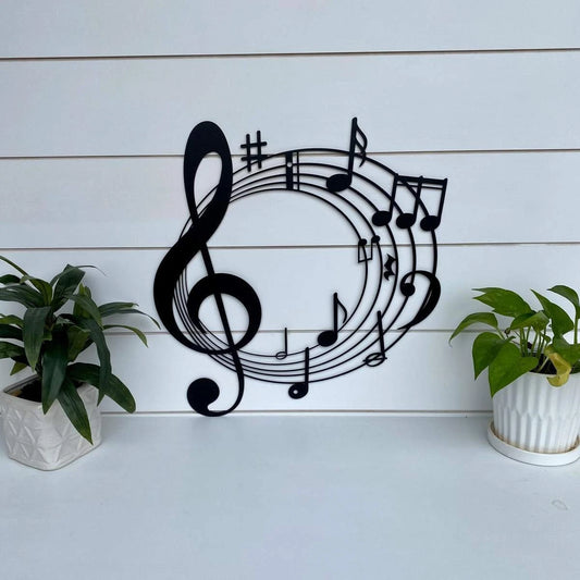 Music Notes & Riff Cut Metal Sign Metal House Sign - 8 inches - metal sign