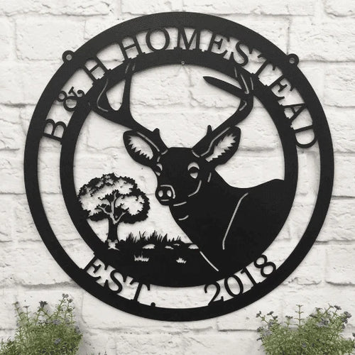 Personalized Deer Sign With Oak Tree Cut Metal Sign Metal House Sign