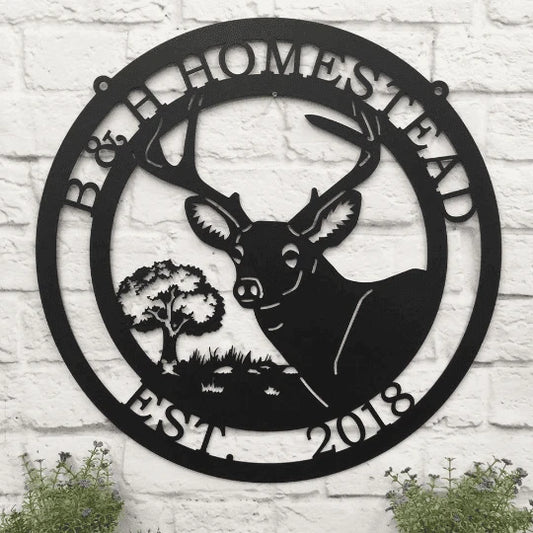 Personalized Deer Sign With Oak Tree Cut Metal Sign Metal House Sign - 8 inches - metal sign
