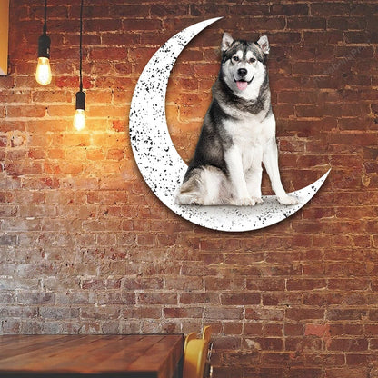 Dog Metal Sign Siberian Husky Sit On The Moon Gift for Dog Lover
