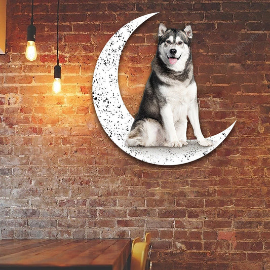 Dog Metal Sign Siberian Husky Sit On The Moon Gift for Dog Lover - 8 inches - metal sign
