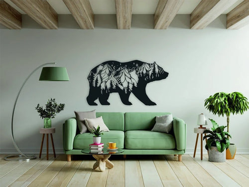 Bear And Forest Design Metal Wall Decor Night View Mountain Pattern Discount Wall Decor Bear Decor Inspirational Decors